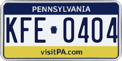 PA license plate KFE0404