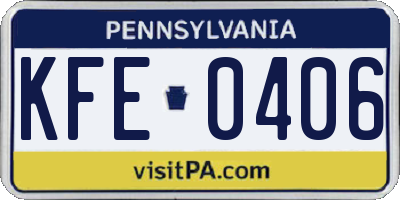 PA license plate KFE0406