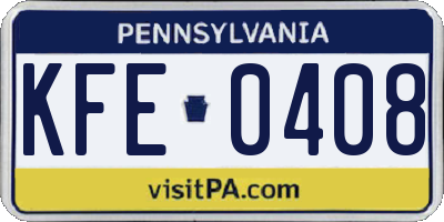 PA license plate KFE0408