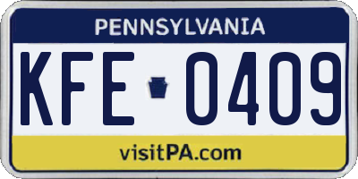 PA license plate KFE0409