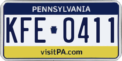 PA license plate KFE0411