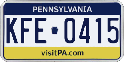 PA license plate KFE0415