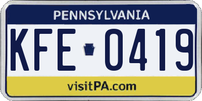 PA license plate KFE0419