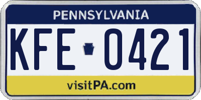 PA license plate KFE0421