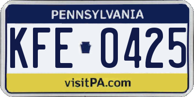 PA license plate KFE0425