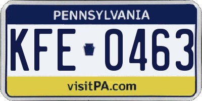 PA license plate KFE0463