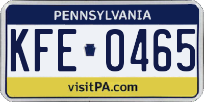 PA license plate KFE0465