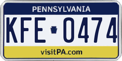 PA license plate KFE0474