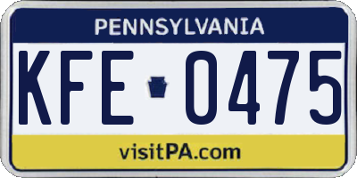 PA license plate KFE0475