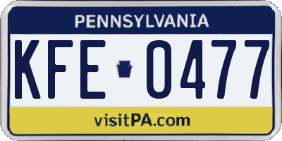 PA license plate KFE0477