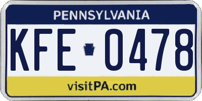 PA license plate KFE0478