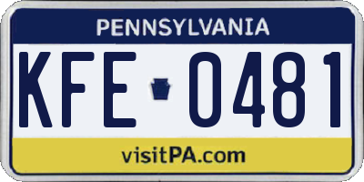 PA license plate KFE0481