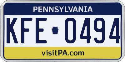 PA license plate KFE0494