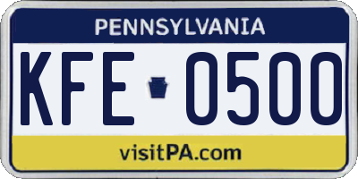 PA license plate KFE0500