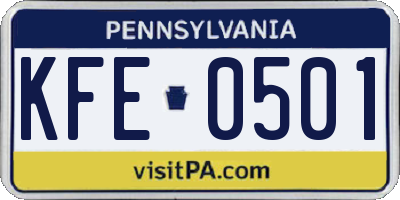 PA license plate KFE0501