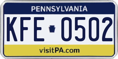 PA license plate KFE0502