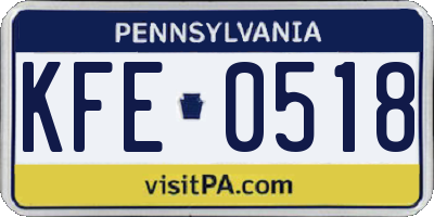 PA license plate KFE0518