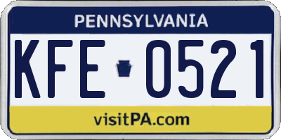 PA license plate KFE0521
