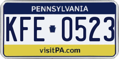 PA license plate KFE0523