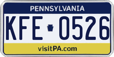 PA license plate KFE0526