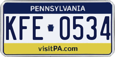 PA license plate KFE0534