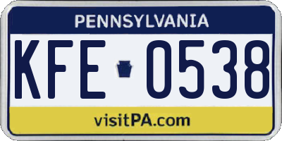 PA license plate KFE0538