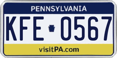 PA license plate KFE0567
