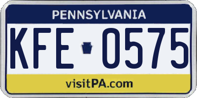 PA license plate KFE0575