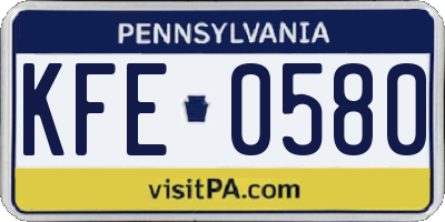 PA license plate KFE0580