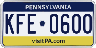 PA license plate KFE0600