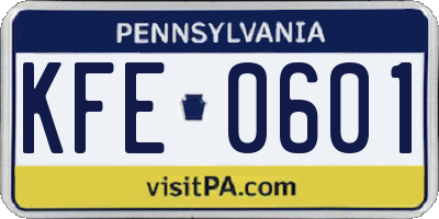 PA license plate KFE0601
