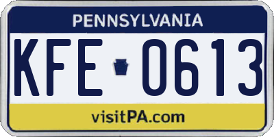 PA license plate KFE0613
