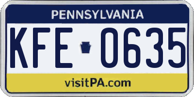 PA license plate KFE0635