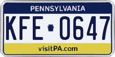 PA license plate KFE0647