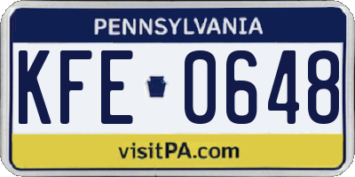 PA license plate KFE0648