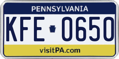 PA license plate KFE0650