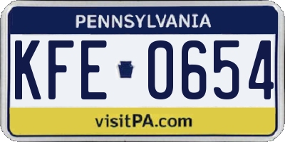 PA license plate KFE0654