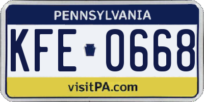 PA license plate KFE0668