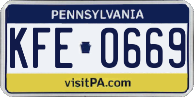 PA license plate KFE0669