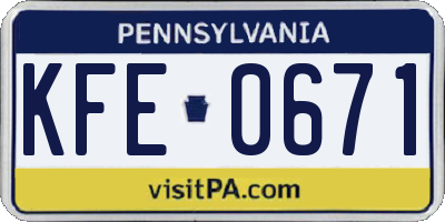 PA license plate KFE0671