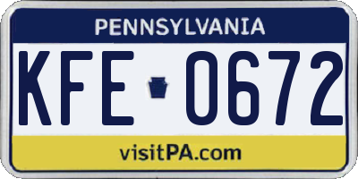 PA license plate KFE0672