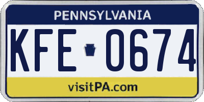 PA license plate KFE0674
