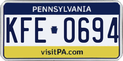PA license plate KFE0694