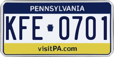 PA license plate KFE0701