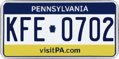 PA license plate KFE0702