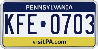 PA license plate KFE0703