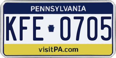 PA license plate KFE0705