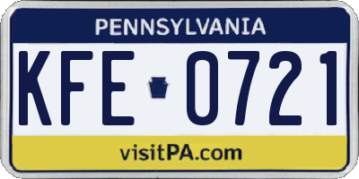 PA license plate KFE0721