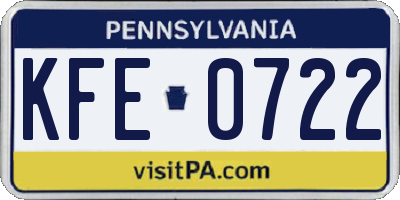 PA license plate KFE0722