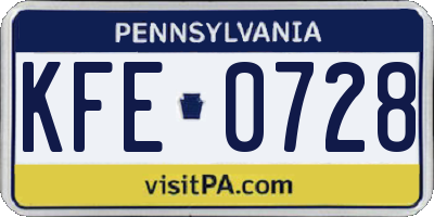 PA license plate KFE0728